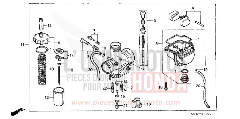 CARBURATEUR de CR80R "Grandes Roues" FLASH RED (R119) 1985